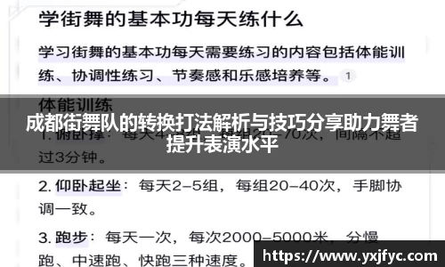 成都街舞队的转换打法解析与技巧分享助力舞者提升表演水平